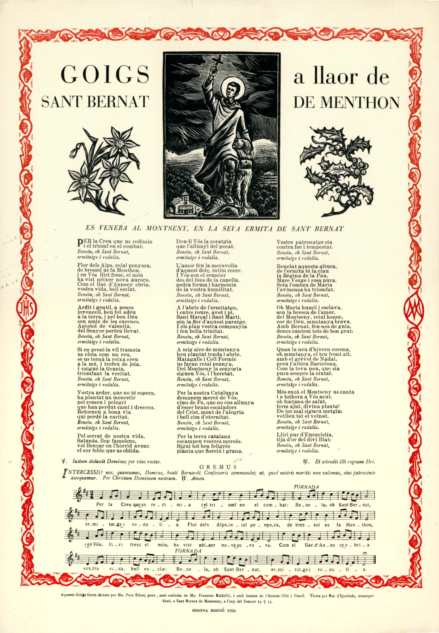 Goigs a llaor de Sant Bernat de Menthon : Es venera al Montseny, en la seva ermita de Sant Bernat - Portada